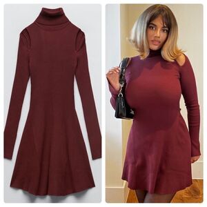 ZARA CUT OUT SHOULDER SKATER RIBBED DRESS